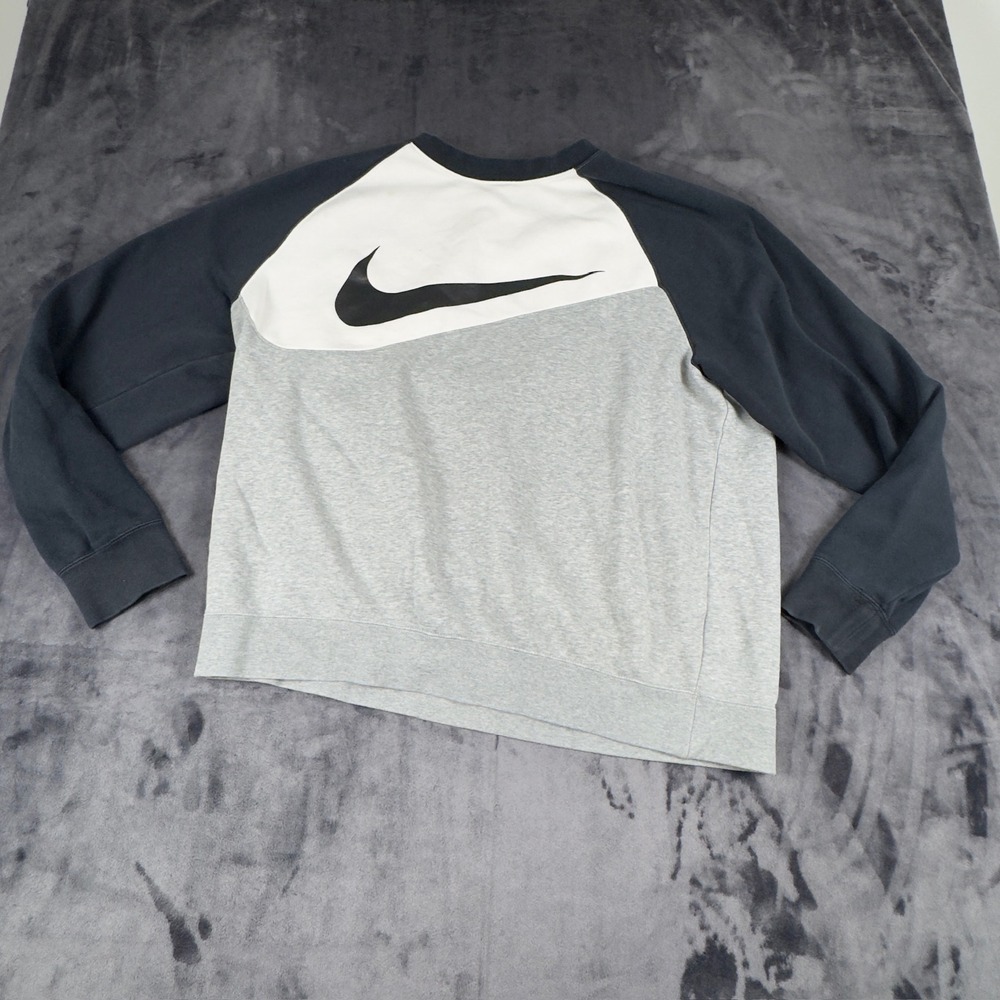 Nike Sweatshirt Mens XL Grey White Black Big Swoosh Colorblock Raglan Fleece